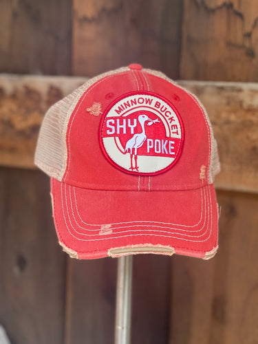 SHY POKE Minnow Bucket Hat- Distressed Red Snapback
